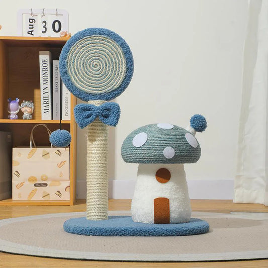 Blue Durable Mushroom Cat Scratching Post - Anti-Slip