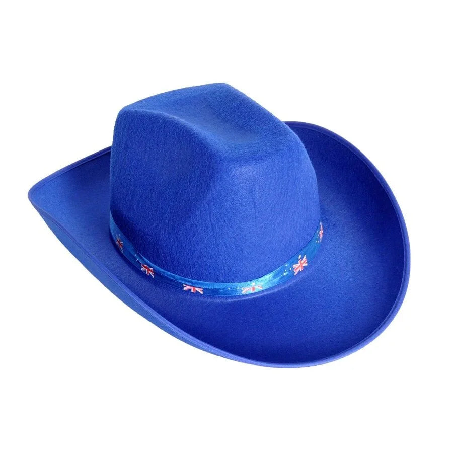 Blue Felt Cowboy Hat with Australian Flag Ribbon - Festival
