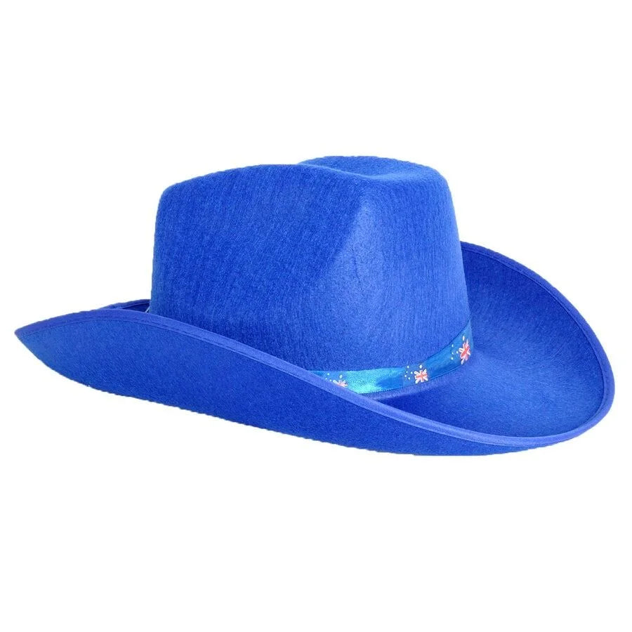 Blue Felt Cowboy Hat with Australian Flag Ribbon - Festival