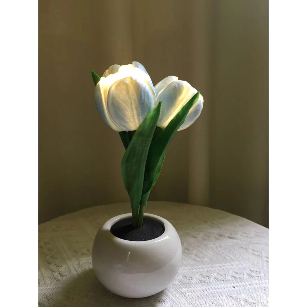 Blue Flowers USB Tulip Night Light - Bedroom Decor Table