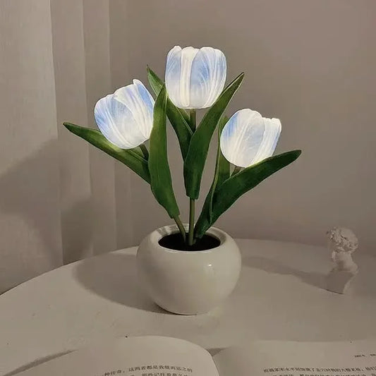 Blue Flowers USB Tulip Night Light - Bedroom Decor Table