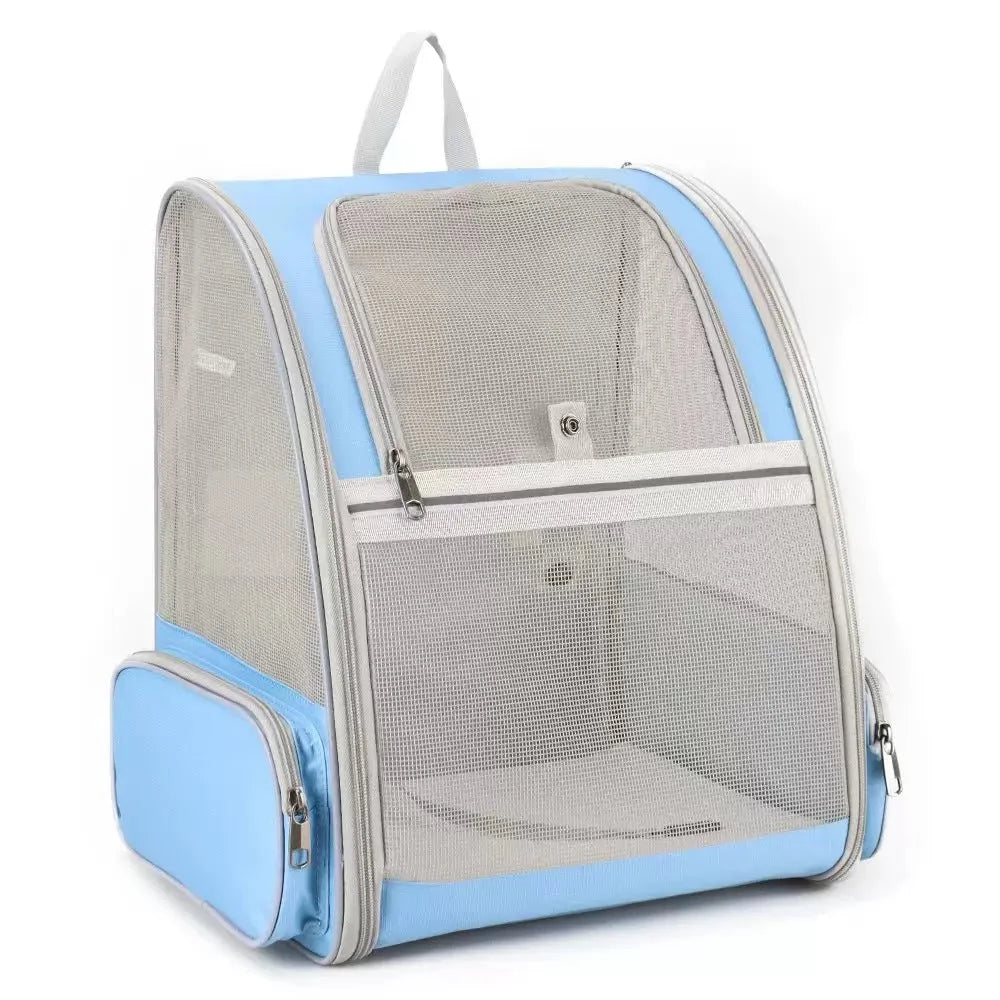 Blue Foldable Pet Carrier Backpack - Breathable Mesh Travel