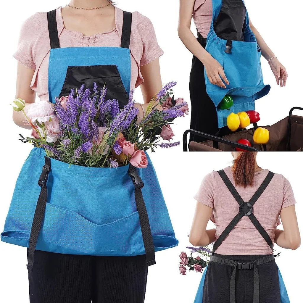 Blue Garden Harvesting Apron - Waterproof Oxford Cloth
