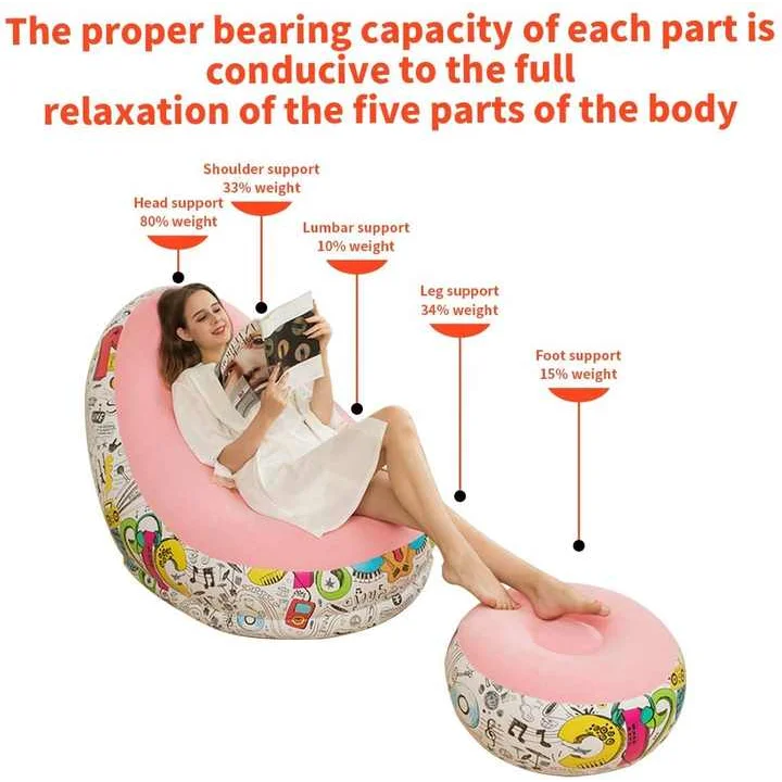 Blue Graffiti Portable Inflatable Sofa Chair with Ottoman