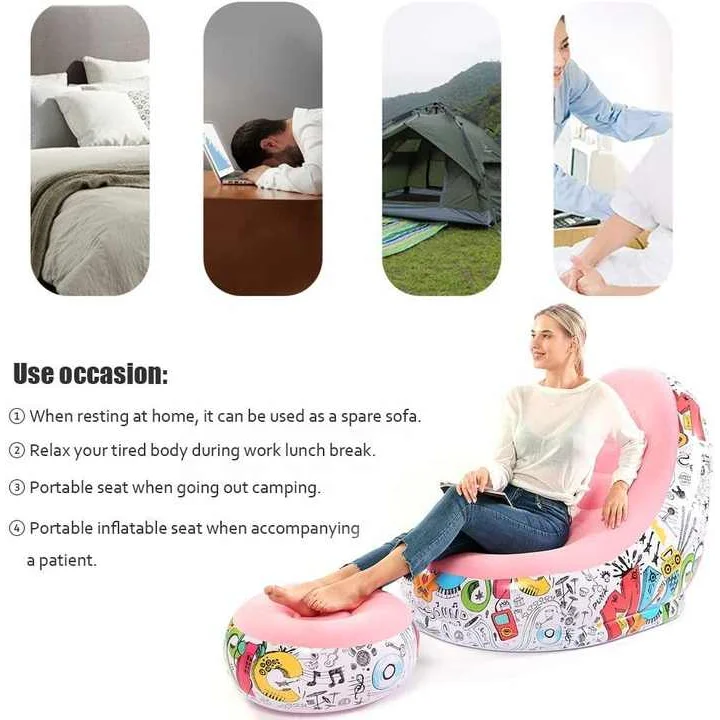 Blue Graffiti Portable Inflatable Sofa Chair with Ottoman