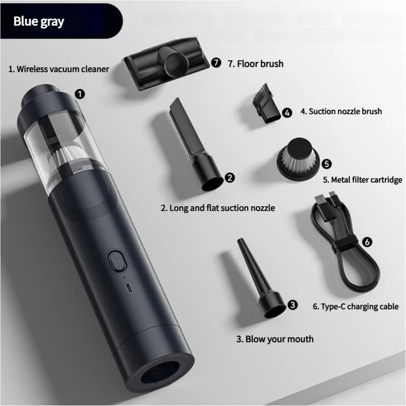 Blue Gray Cordless Handheld Vacuum Cleaner with Blower