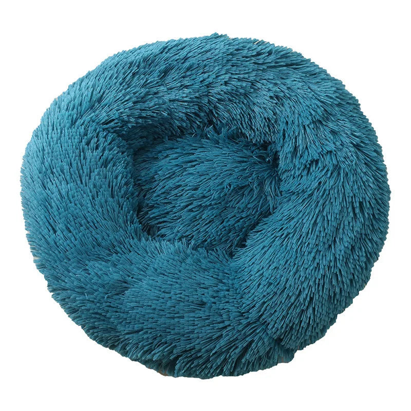Blue Green 50cm Cozy Round Pet Bed - Plush Cat & Dog Bed