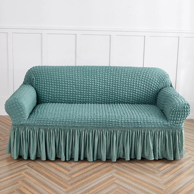 Blue-green Three-person Sofa Bubble Gauze Sofa Cover