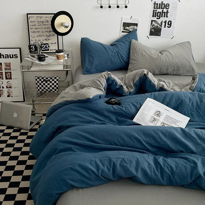 Blue-grey 1.5m Bed Fitted Sheet Set with 200x230cm Duvet