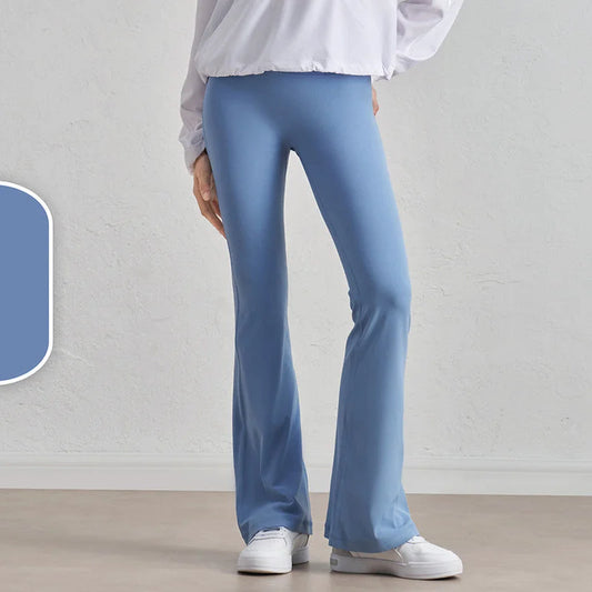 Blue High-Waisted Lycra Yoga Bell-Bottom Pants for Women
