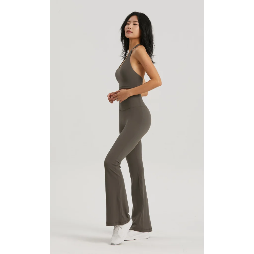 Blue High-Waisted Lycra Yoga Bell-Bottom Pants for Women