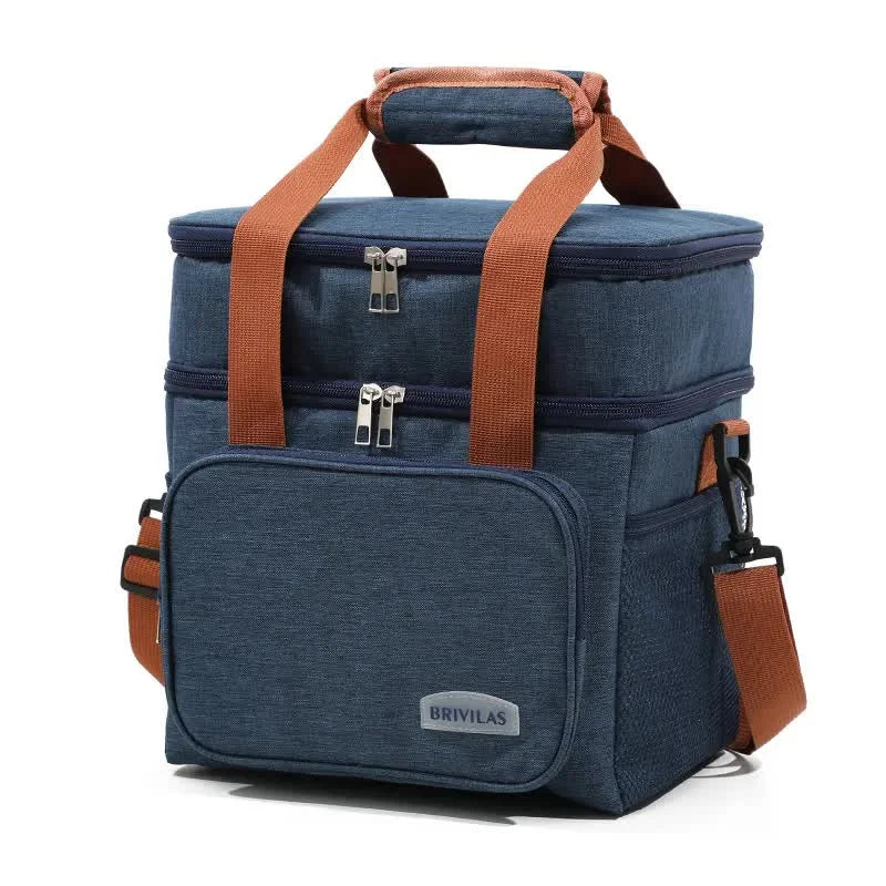 Blue Large Capacity Lunch Bag - Dual-Layer Insulated Cooler
