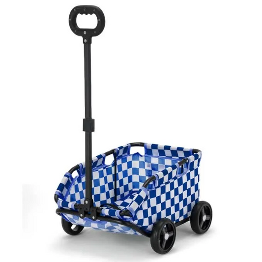 Blue Lattice Compact Foldable Pet Stroller for Dogs