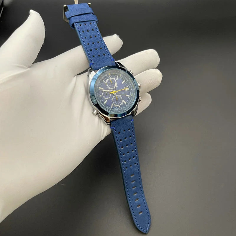 Blue leather strap Elegant Men s