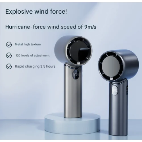 Blue Mini Bladeless Handheld Fan - USB Rechargeable Quiet