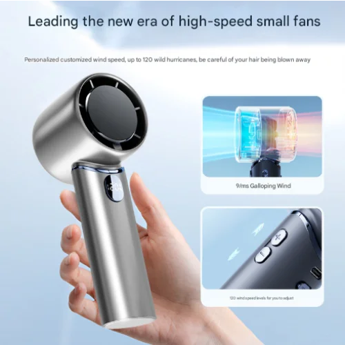 Blue Mini Bladeless Handheld Fan - USB Rechargeable Quiet