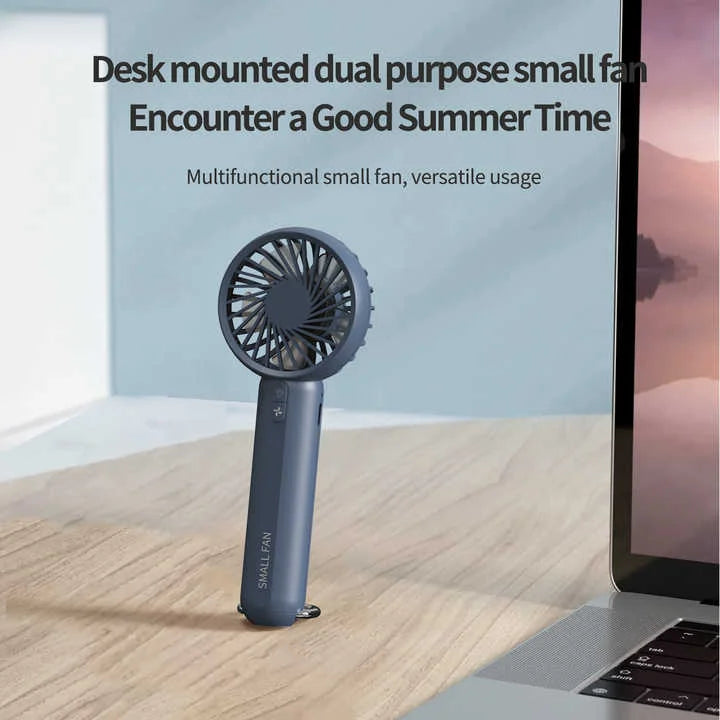 Blue Mini Handheld Rechargeable Fan - Portable USB-Powered