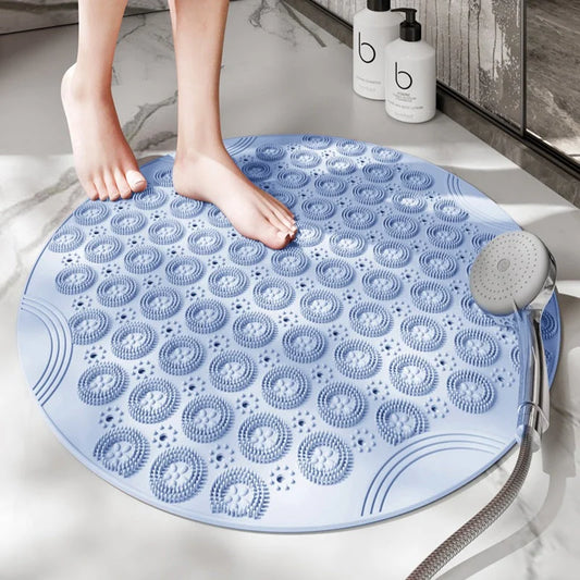 Blue Non-Slip Round Shower Foot Scrubber Mat - Soft