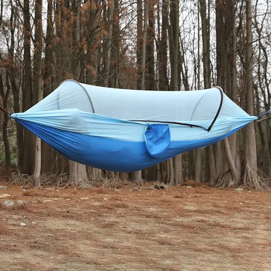 Blue Outdoor Camping Hammock with Mosquito Net Anti-Tip