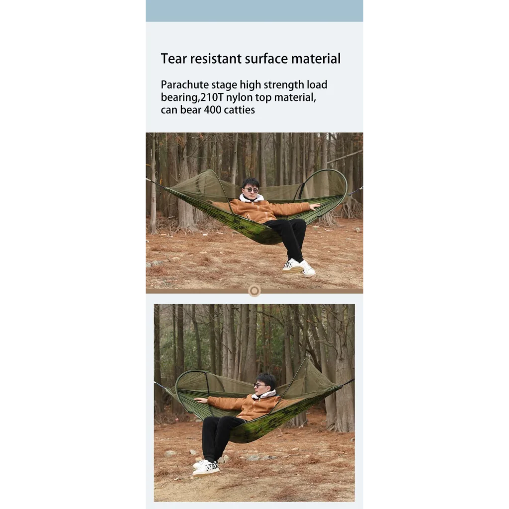 Blue Outdoor Camping Hammock with Mosquito Net Anti-Tip