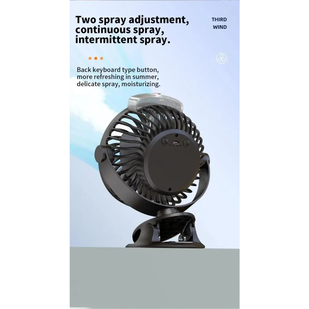 Blue Portable Clip-On Mist Fan - Rechargeable Cooling Fan