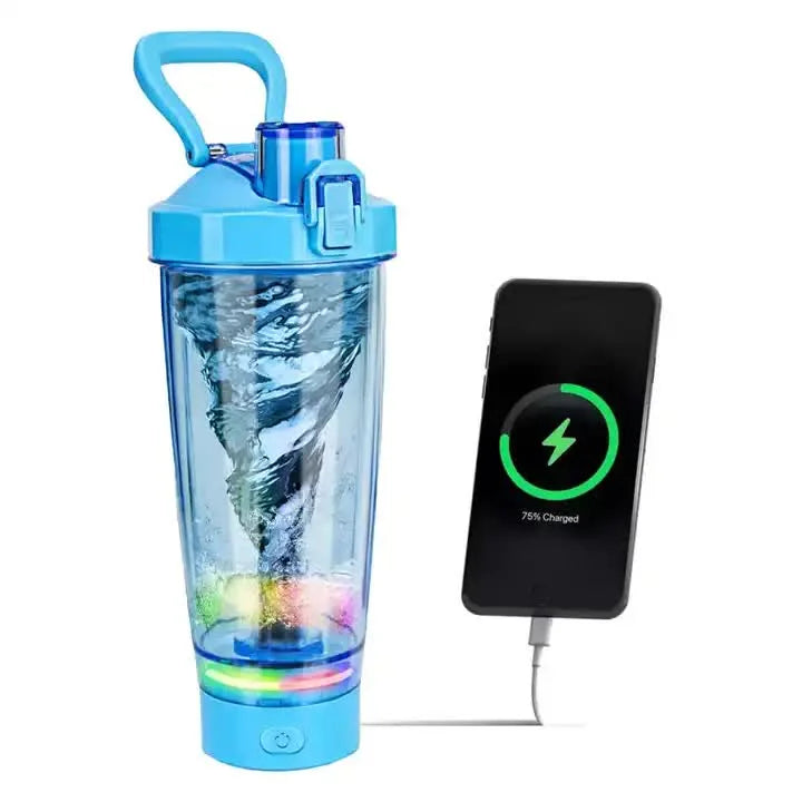 Blue Portable Electric Shaker Bottle with LED Light