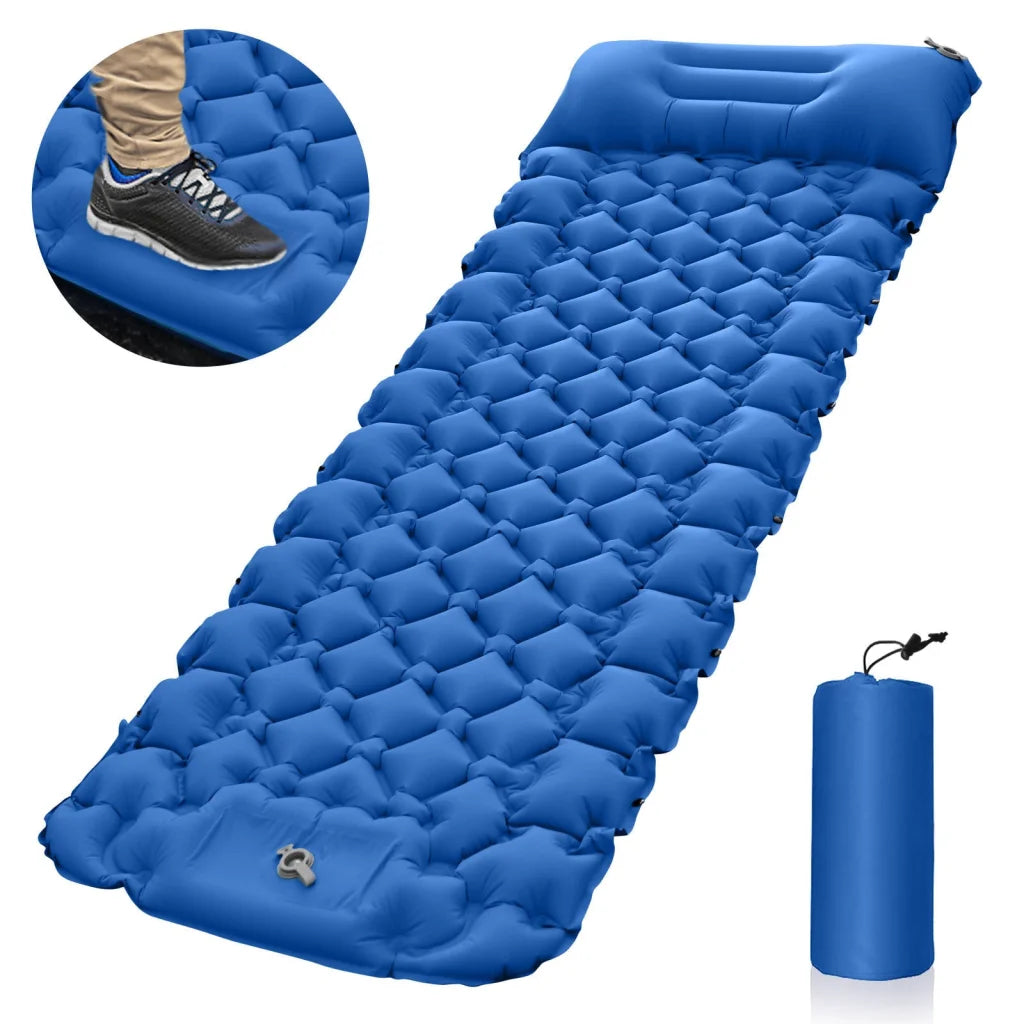 Blue Portable Outdoor Inflatable Mat - Foot-Operated