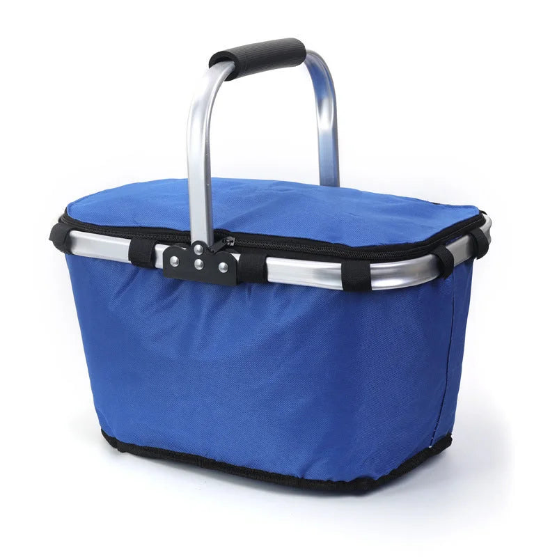 Blue Portable Picnic Basket - Foldable Insulated Outdoor
