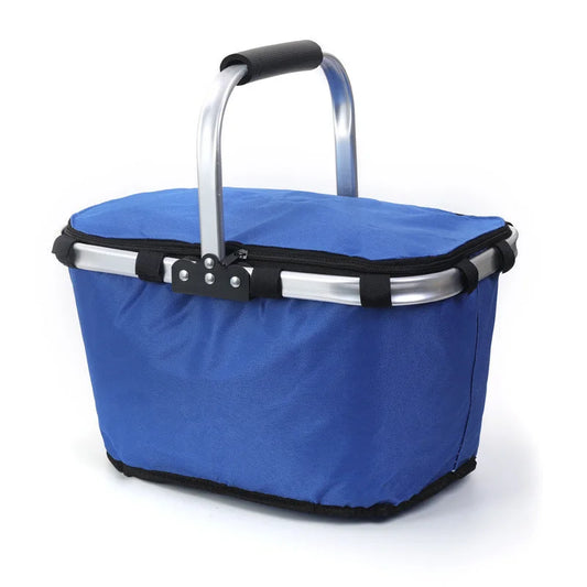 Blue Portable Picnic Basket - Foldable Insulated Outdoor