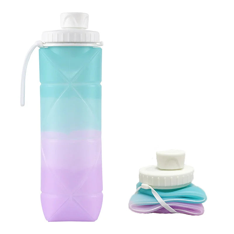 Blue purple Portable Silicone Collapsible Water Bottle Foldable