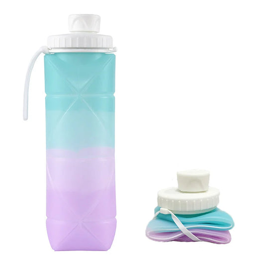 Blue purple Portable Silicone Collapsible Water Bottle Foldable