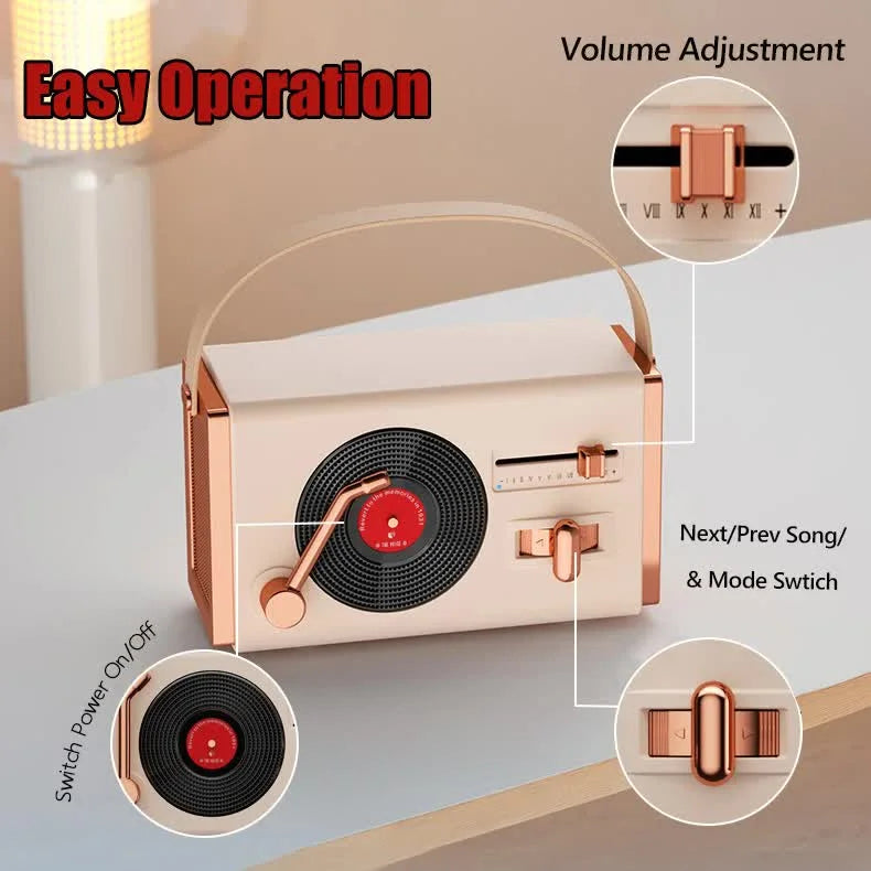Blue Retro Record Player Style Bluetooth Speaker - Portable