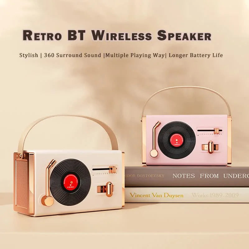 Blue Retro Record Player Style Bluetooth Speaker - Portable