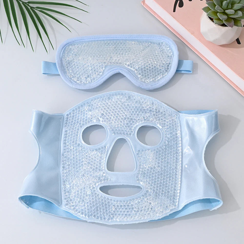 Blue Reusable Cooling Gel Bead Face Mask and Eye Mask Set