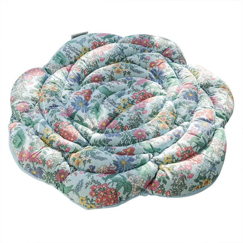 Blue Rose Pattern Pure Cotton Chair Cushion - Thickened