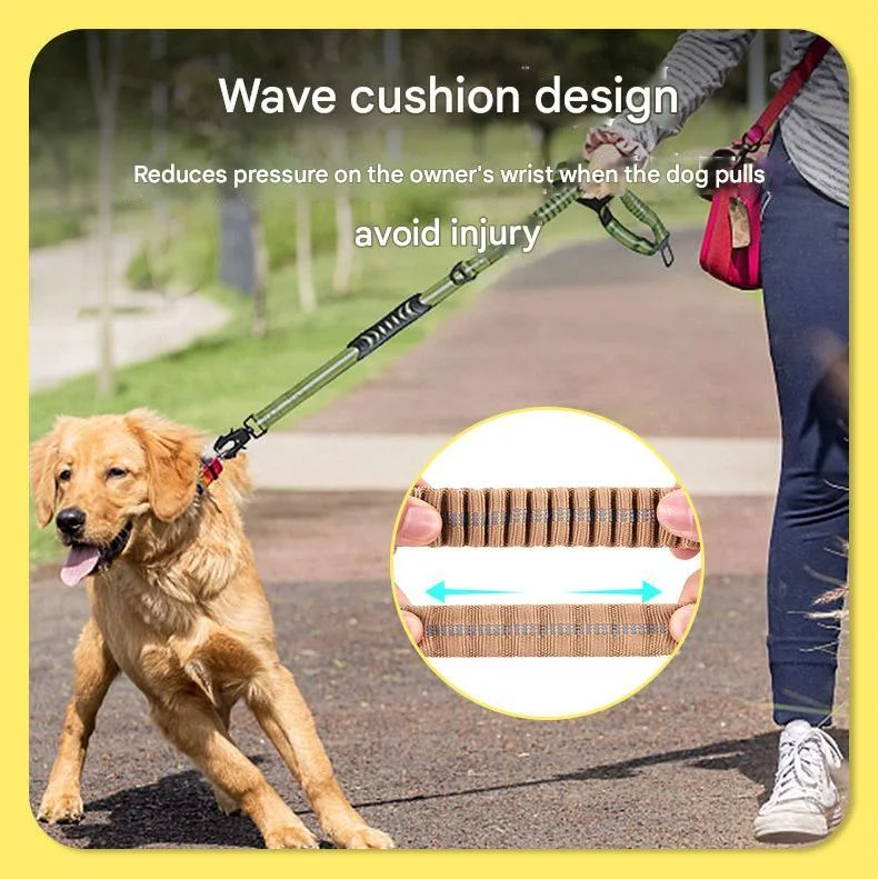 Blue Shock Absorbing Dog Leash with Reflective Stitching