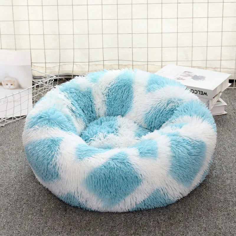 Blue-white 50cm Cozy Round Pet Bed - Plush Cat & Dog Bed