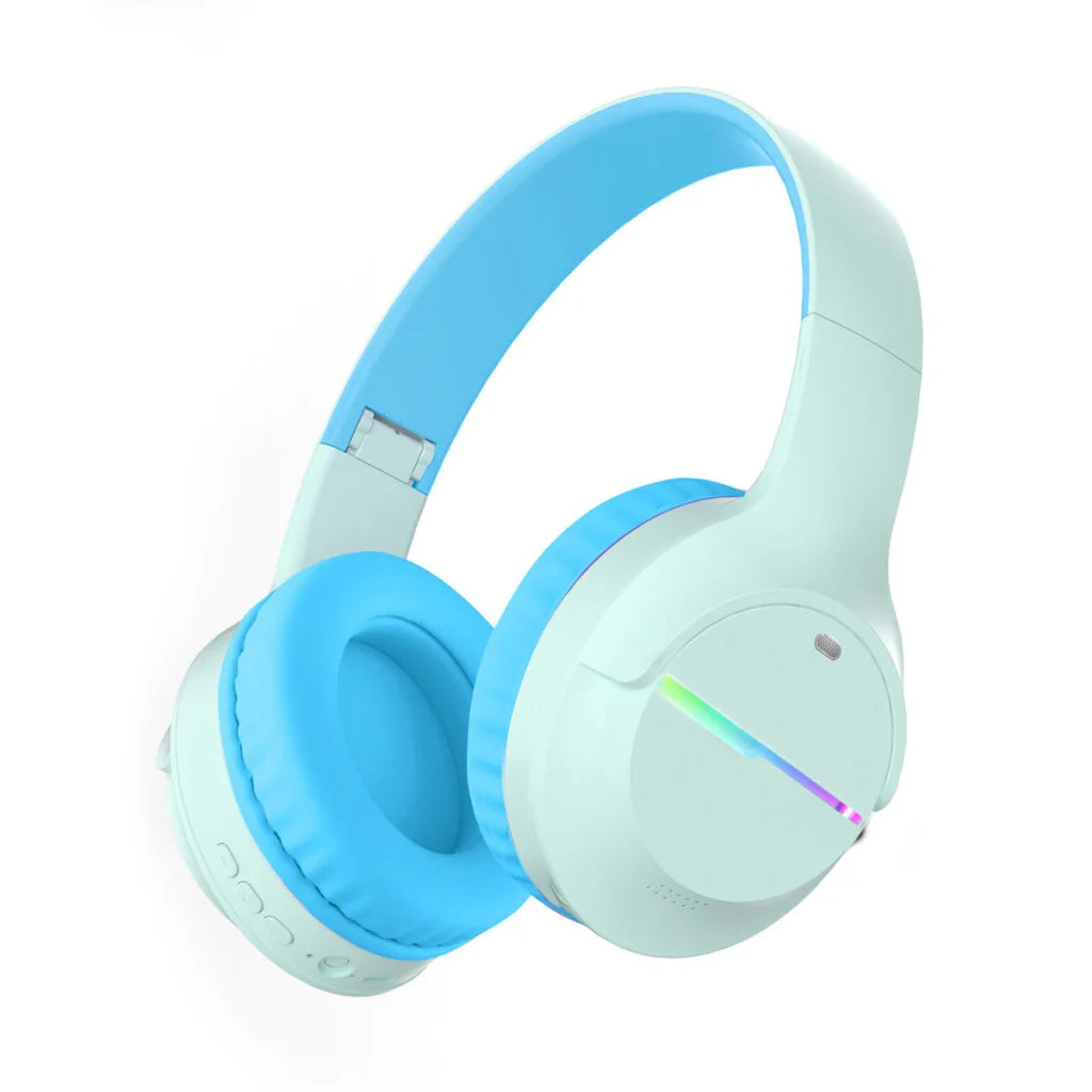 Blue Wireless Gaming Headphones with Lights - Foldable