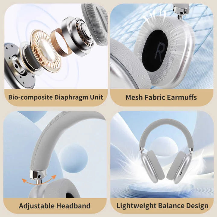Blue Wireless Over-Ear Headphones - Bluetooth 5.3 Knob