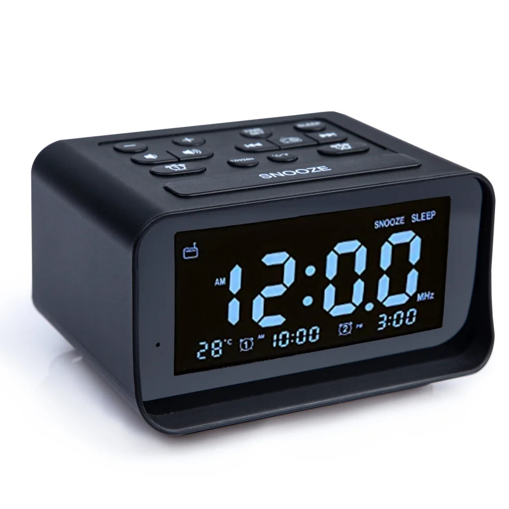 Bluetooth Alarm Clock with Thermometer - Black - Audio &