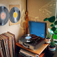 Bluetooth suitcase turntable with outer casing finish and controls