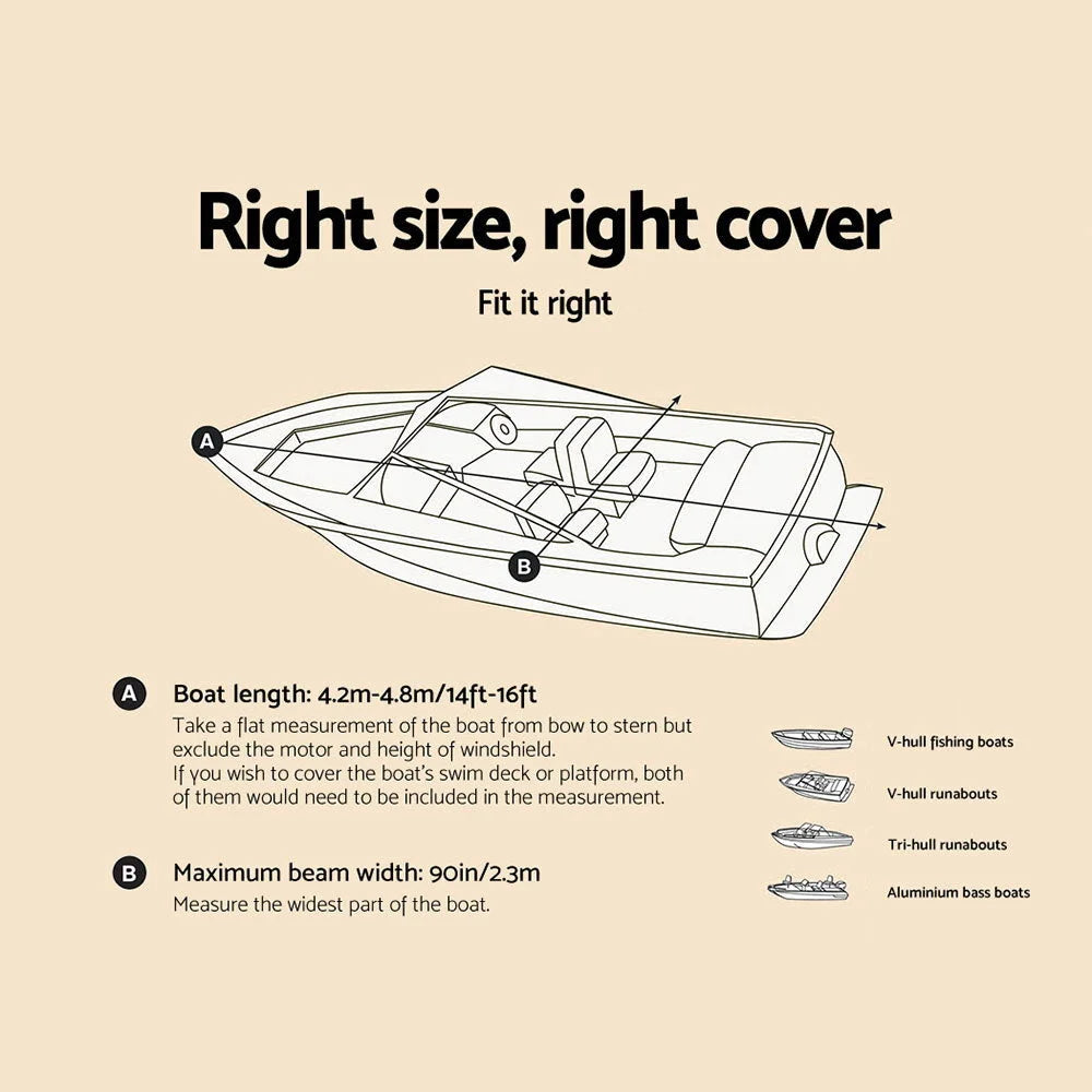 Boat Cover 14-16ft Waterproof Grey - Outdoor
