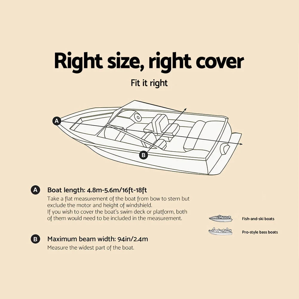 Boat Cover 16-18.5ft Waterproof Grey - Outdoor