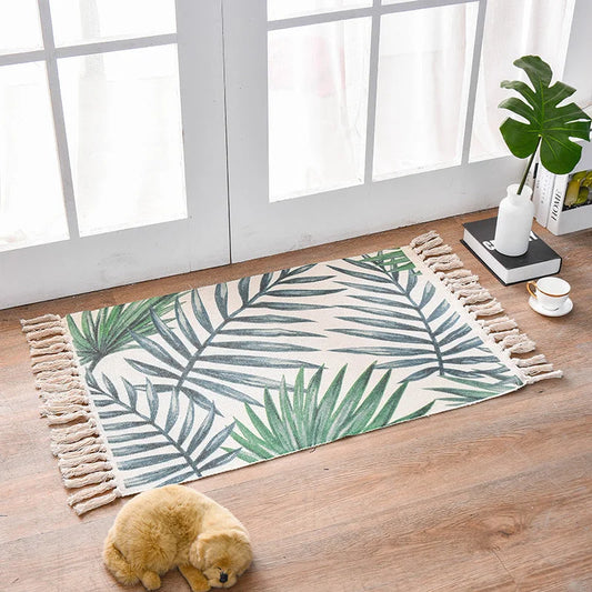 Bohemian Cotton Area Rug with Tassels - Geometric Pattern