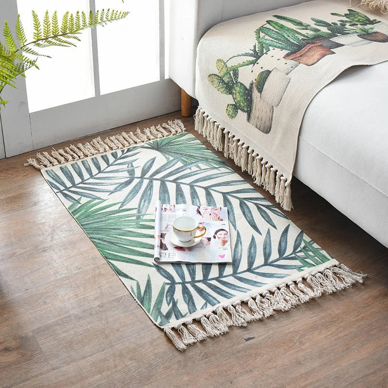 Bohemian Cotton Area Rug with Tassels - Geometric Pattern