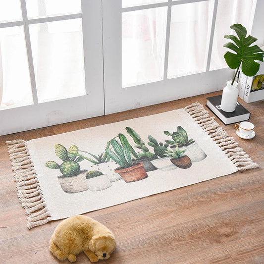 Bohemian Cotton Area Rug with Tassels - Geometric Pattern