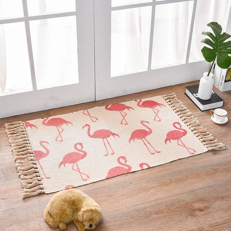 Bohemian Cotton Area Rug with Tassels - Geometric Pattern