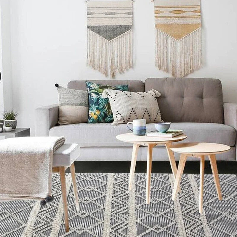 Boho Style Hand Loomed Recycle Cotton Wool Woven Design Rug