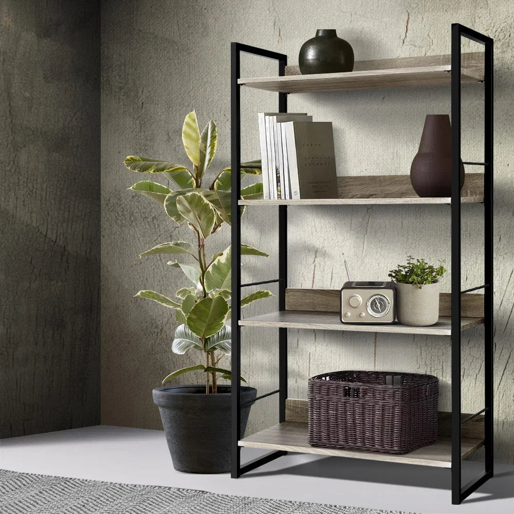 Wood metal shelf with book display shelves corner