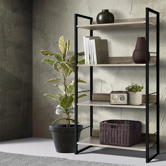 Wood metal shelf with book display shelves corner